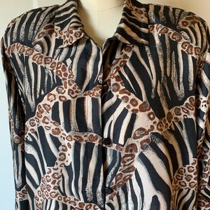 Vintage 80’s STUNT Silk Animal Print Blouse Size 1X