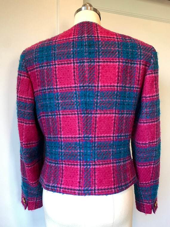 Vintage 80's Pendleton Raspberry and Green Plaid … - image 7