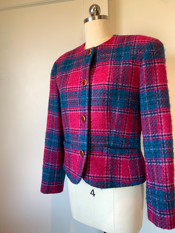 Vintage 80's Pendleton Raspberry and Green Plaid … - image 5