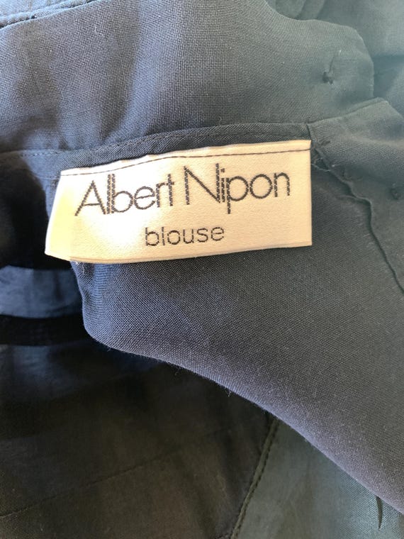 Vintage 80’s Albert Nipon Navy Sheer Puff Sleeve … - image 10