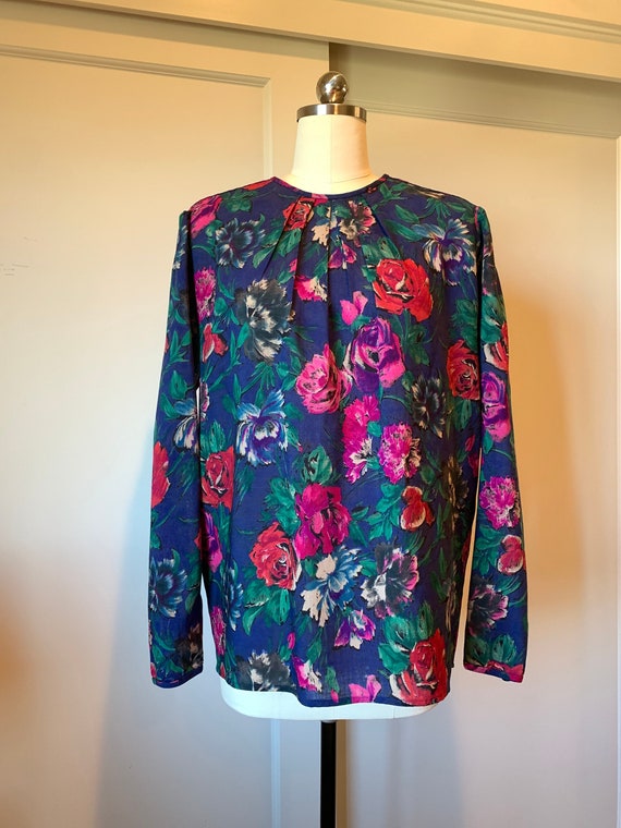 Ungaro Fine Wool Floral Pattern Blouse Size XL
