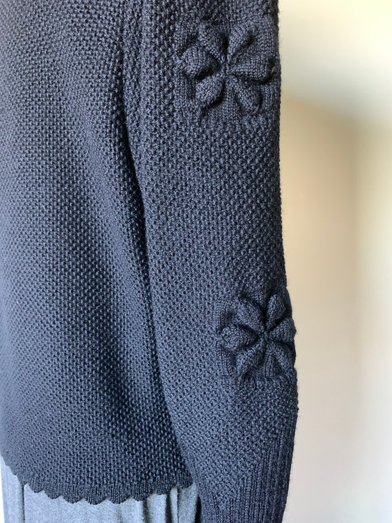 Puff Sleeve Geiger Austrian Black Wool Knit Cardig