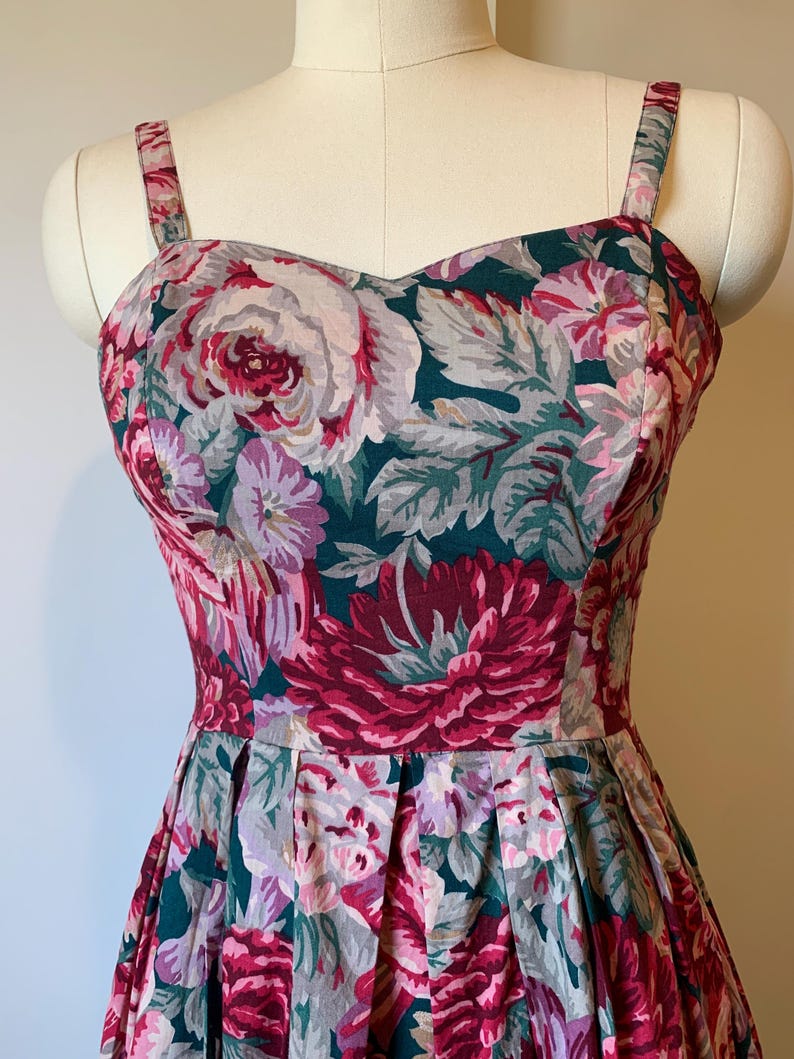 Vintage 80’s Laura Ashley Burgandy, Pink, Purple and Teal Floral Cotton Sundress image 2