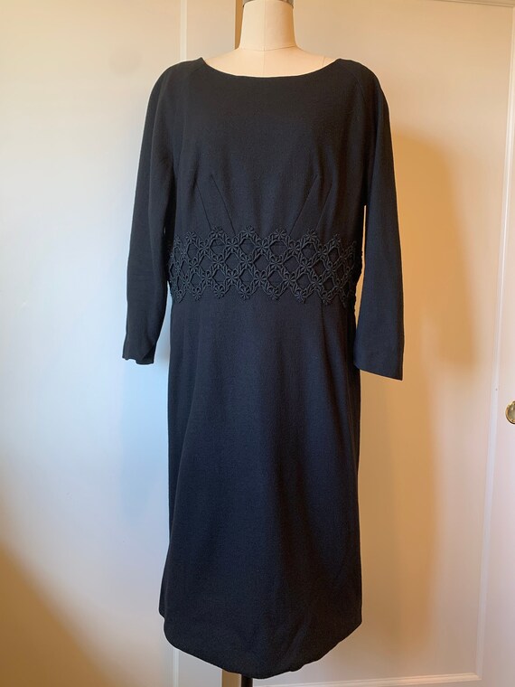 Vintage 60's Lane Bryant Black Wool Dress Size 14