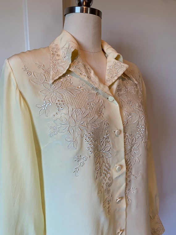 Lemon Yellow Peony Shanghai Silk Blouse