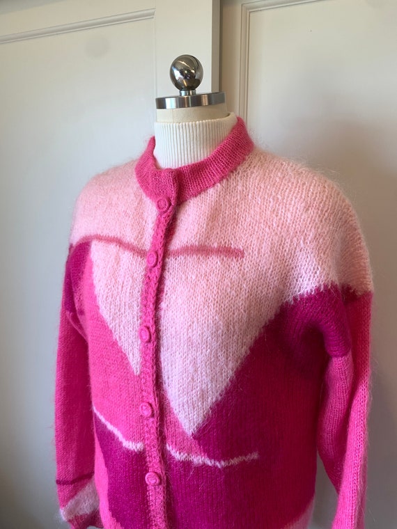 Pink Vintage Hand Knit Mohair Cardigan