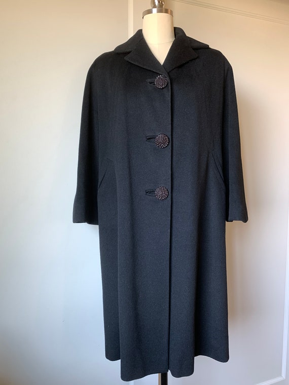 Vintage Black Wool Winter Coat with Large Sculpted
