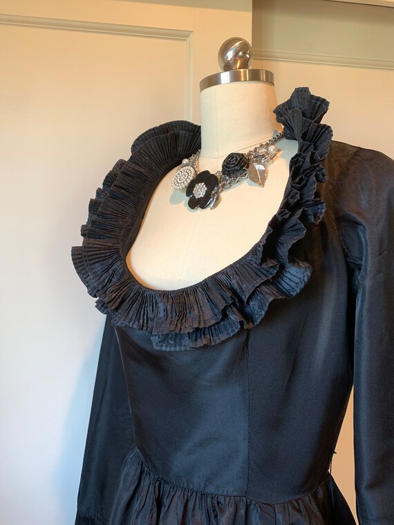 Victor Costa 70's Black Silk Cocktail Dress - image 6