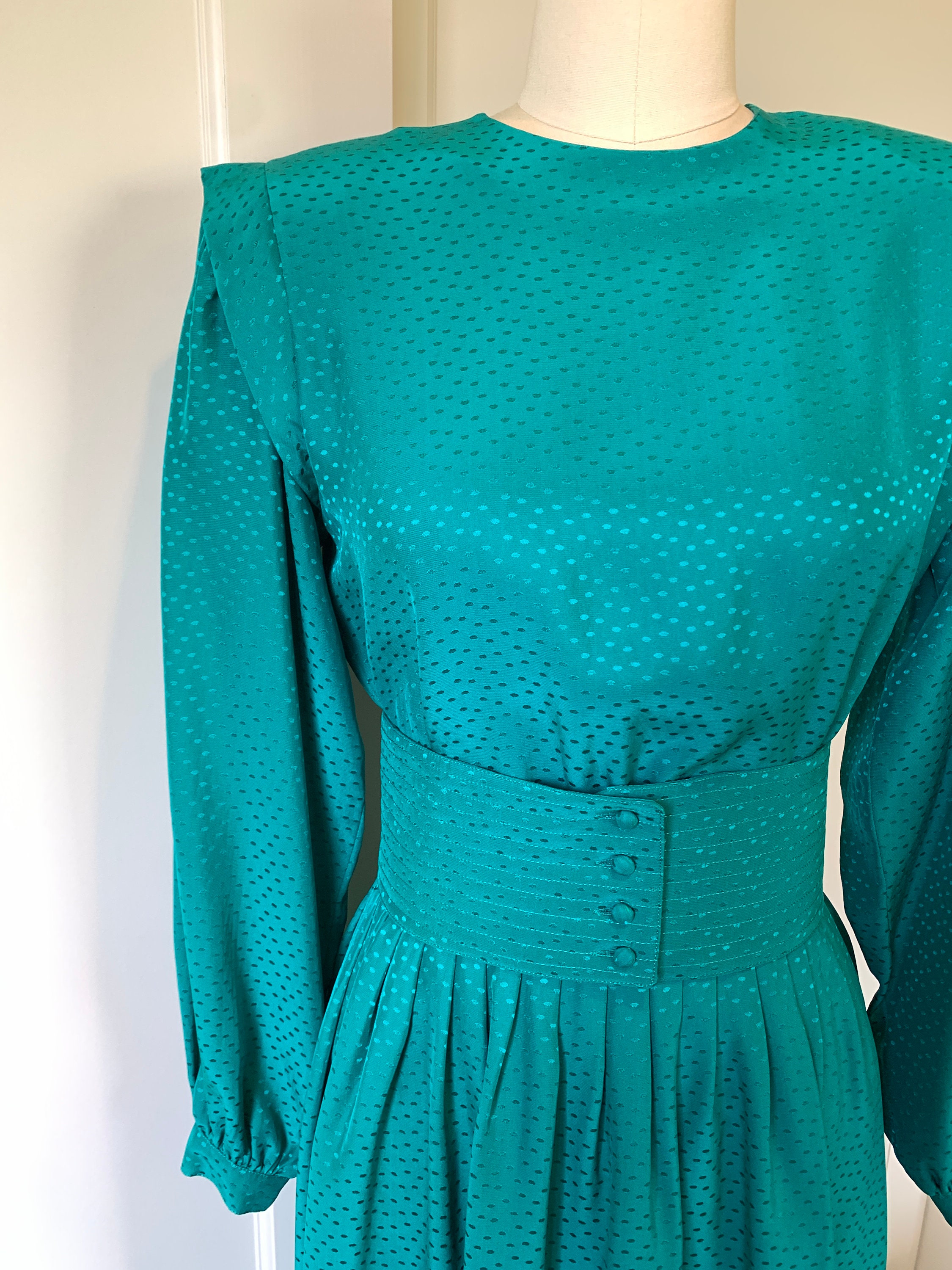 Deep Jade Green Silk Maggy London Long Sleeve Dress with Wide | Etsy