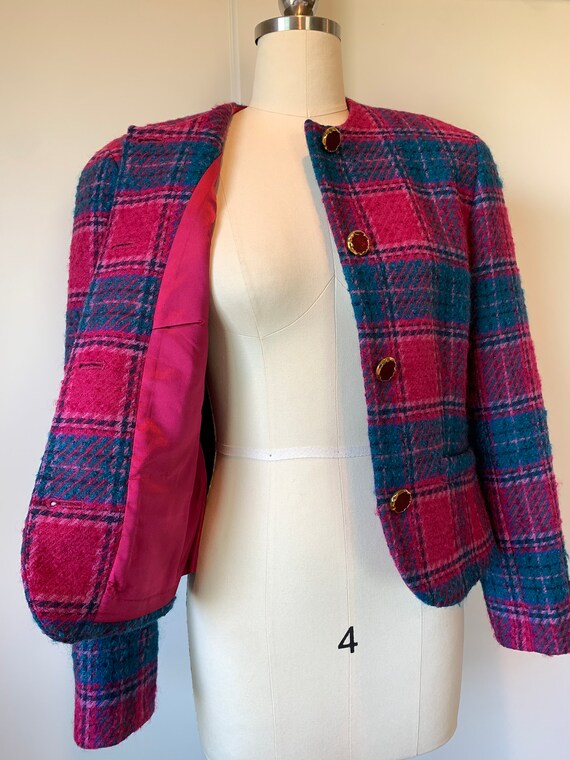 Vintage 80's Pendleton Raspberry and Green Plaid … - image 9