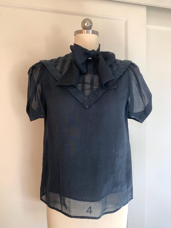 Vintage 80’s Albert Nipon Navy Sheer Puff Sleeve … - image 7