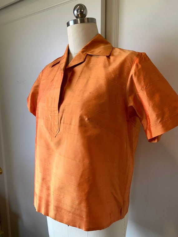 60's Orange Silk Shantung Top From Seibu Los Angel