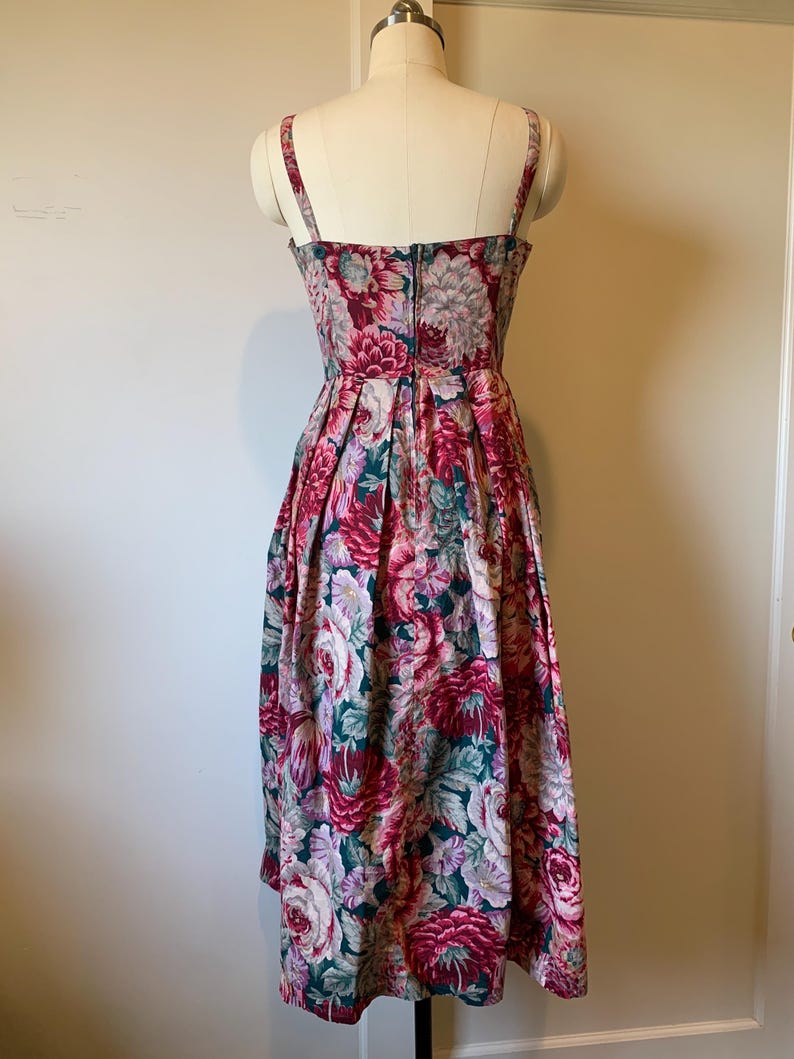Vintage 80’s Laura Ashley Burgandy, Pink, Purple and Teal Floral Cotton Sundress image 6