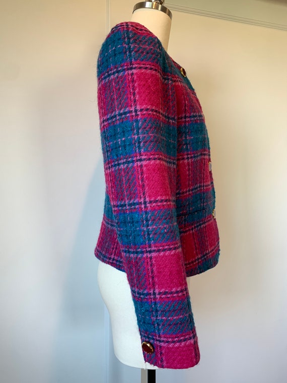 Vintage 80's Pendleton Raspberry and Green Plaid … - image 6