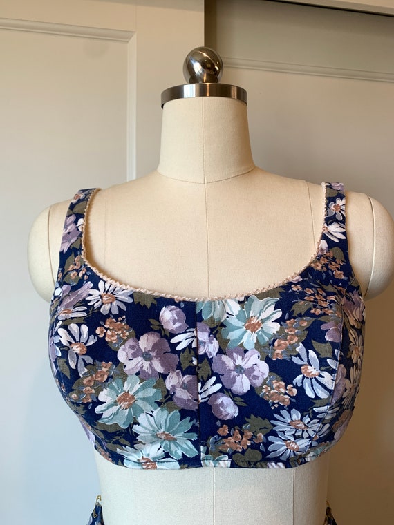 Vintage Navy Floral Cotton High Waisted Bikini - image 2