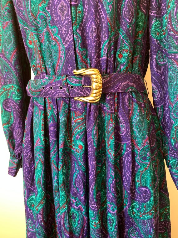 80's Don Elliot Purple and Green Paisley Shirtwai… - image 7