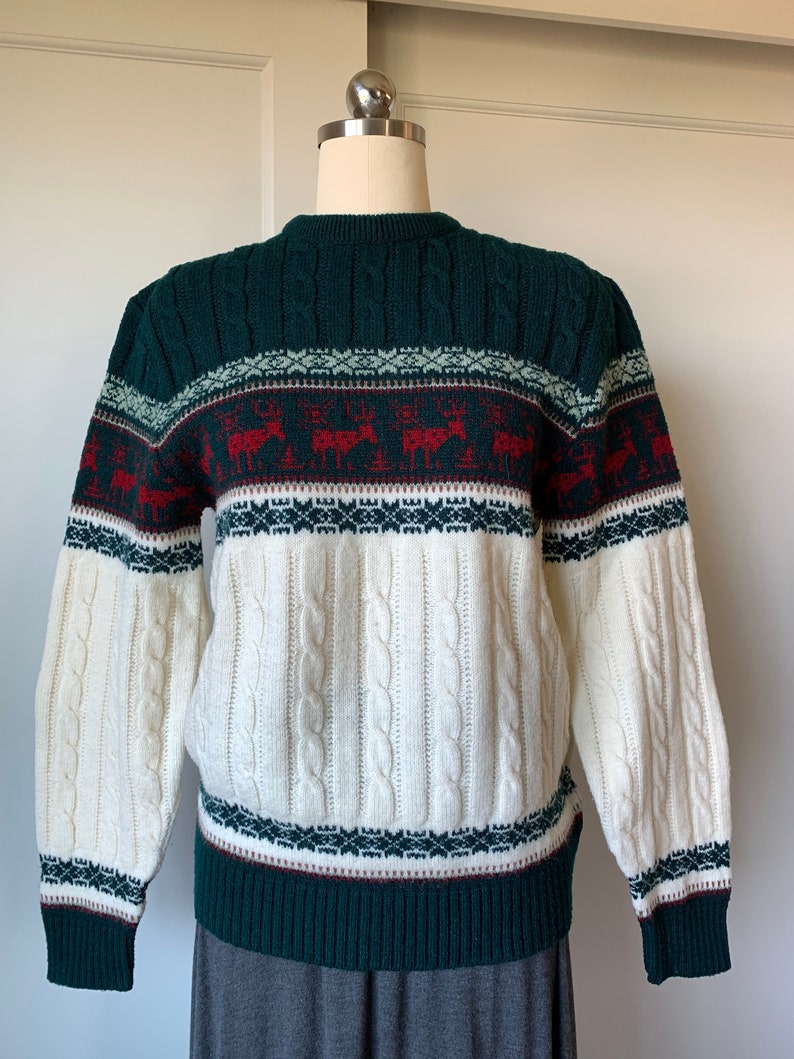 Reindeer Knit Jantzen Vintage Pullover Fair Isle Holiday Wool Sweater