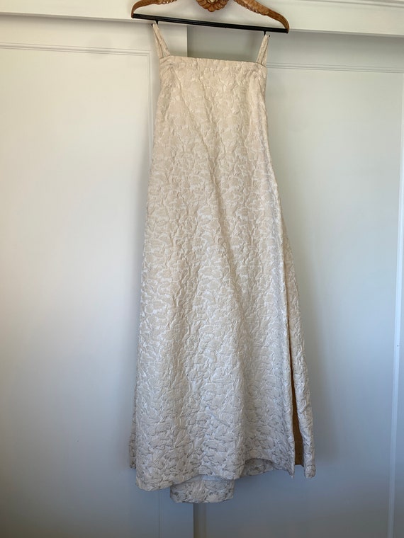 Vintage Ivory Damask Formal Dress 30" Bust - image 4