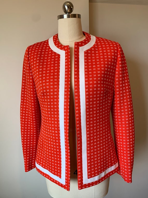 Vintage Doncaster Orange and White Knit Jacket - image 8