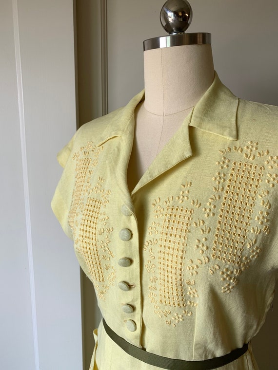 Vintage 1950's Yellow Linen Shirtwaist Dress
