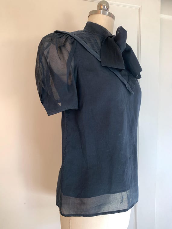 Vintage 80’s Albert Nipon Navy Sheer Puff Sleeve … - image 3