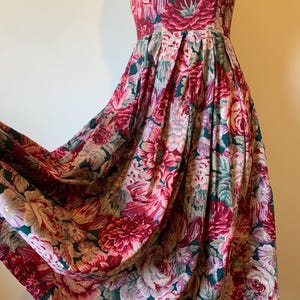 Vintage 80’s Laura Ashley Burgandy, Pink, Purple and Teal Floral Cotton Sundress image 4