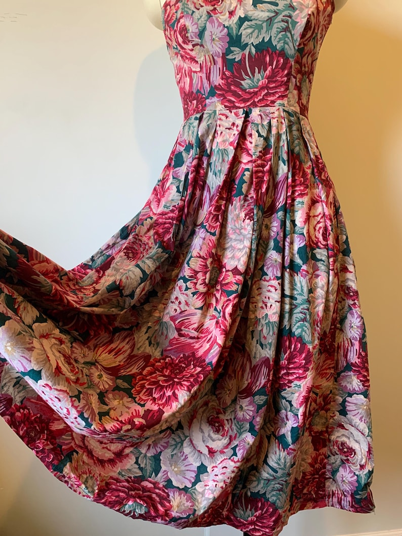 Vintage 80’s Laura Ashley Burgandy, Pink, Purple and Teal Floral Cotton Sundress image 4