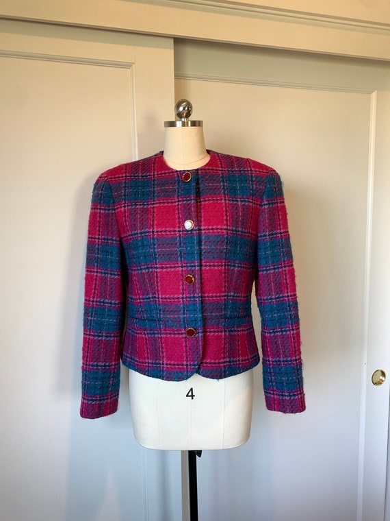 Vintage 80's Pendleton Raspberry and Green Plaid … - image 1