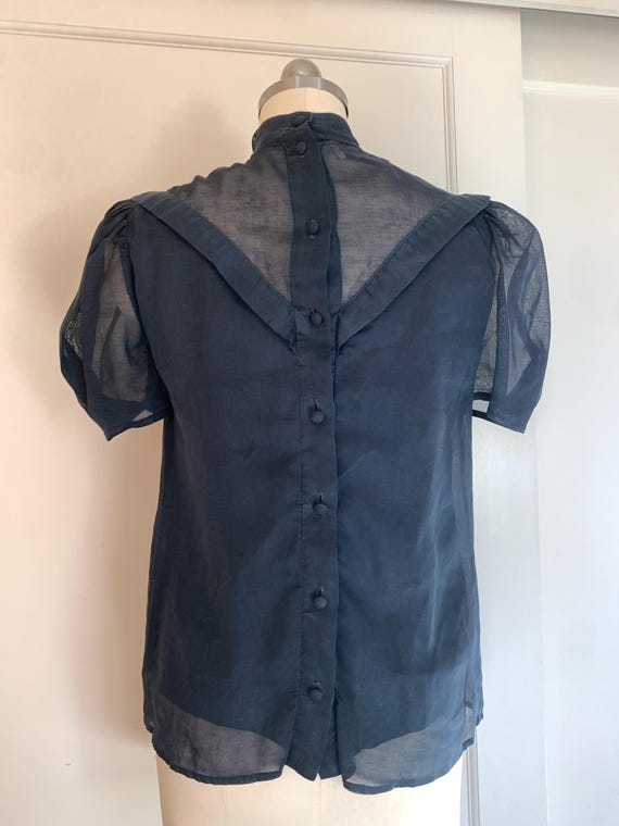 Vintage 80’s Albert Nipon Navy Sheer Puff Sleeve … - image 4