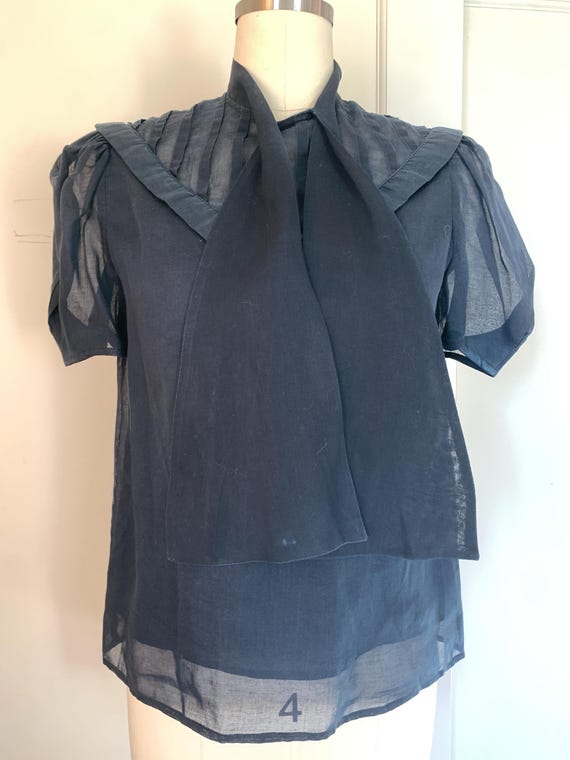 Vintage 80’s Albert Nipon Navy Sheer Puff Sleeve … - image 9