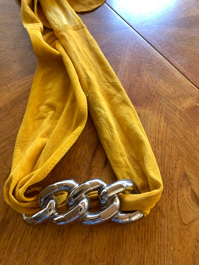 1986 Concorde Chunky Metal Belt with Marigold Suede Sash Tie Retro Vintage