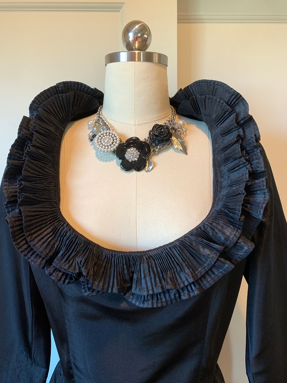 Victor Costa 70's Black Silk Cocktail Dress - image 2