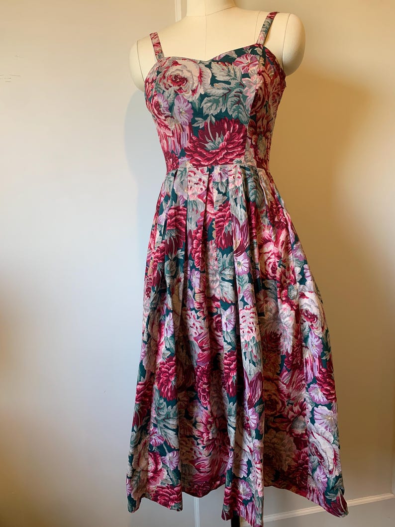 Vintage 80’s Laura Ashley Burgandy, Pink, Purple and Teal Floral Cotton Sundress image 11