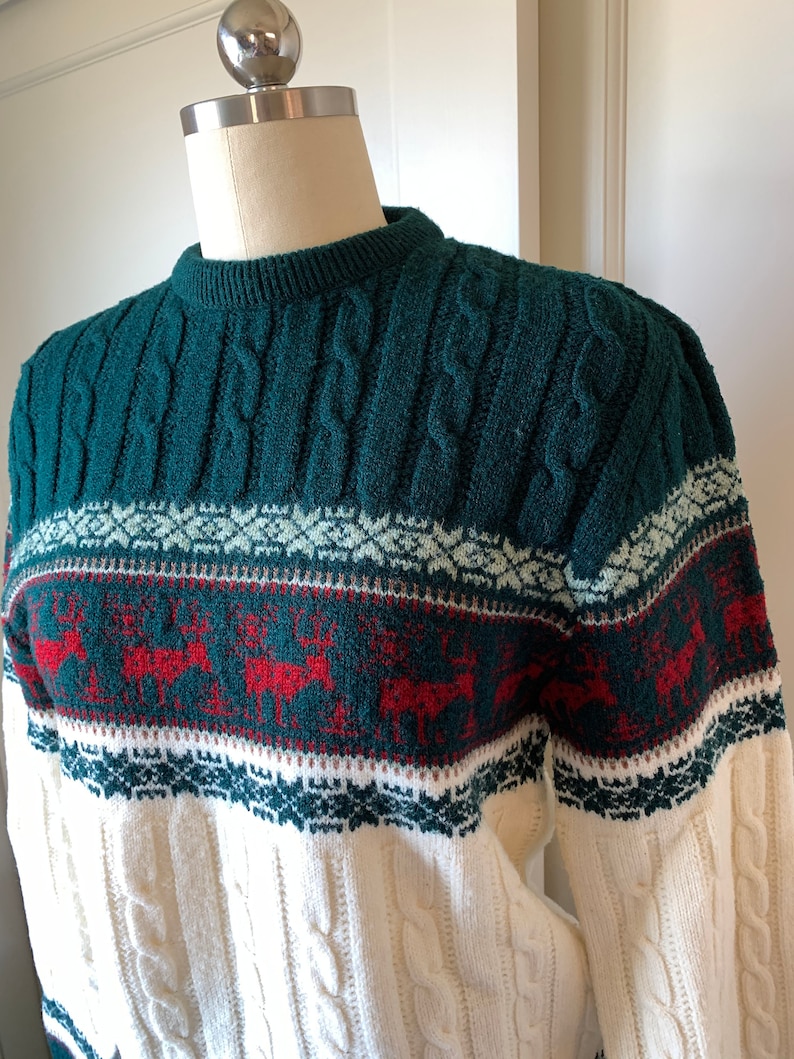 Reindeer Knit Jantzen Vintage Pullover Fair Isle Holiday Wool Sweater