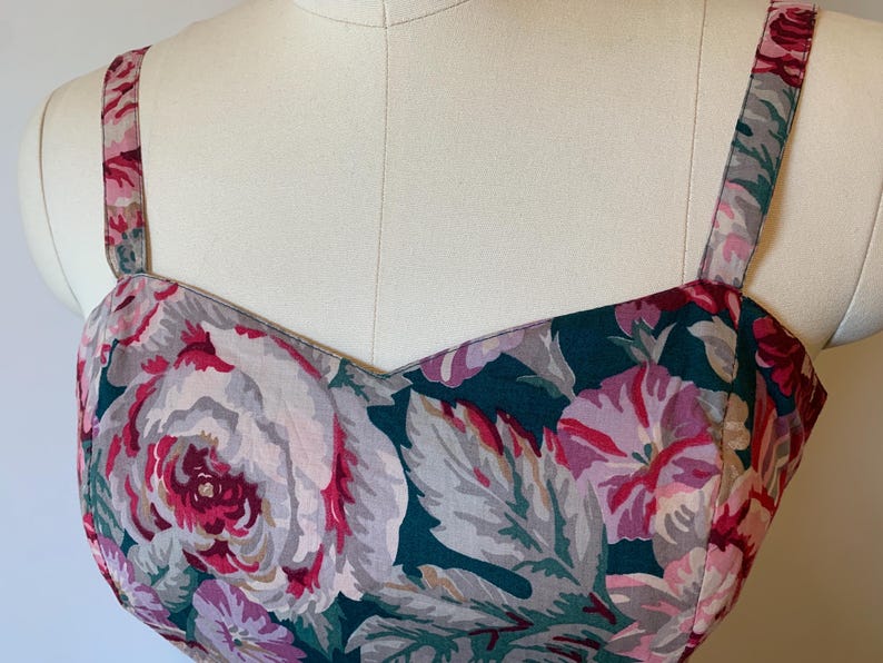 Vintage 80’s Laura Ashley Burgandy, Pink, Purple and Teal Floral Cotton Sundress image 7