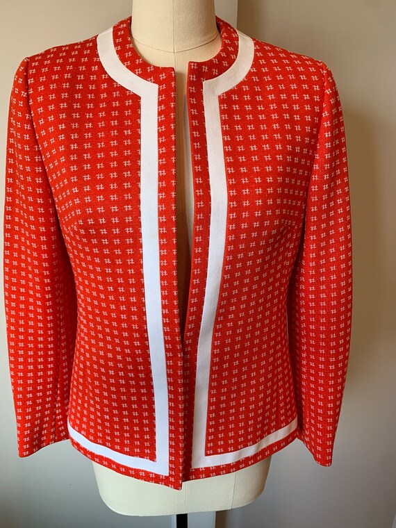Vintage Doncaster Orange and White Knit Jacket - image 3