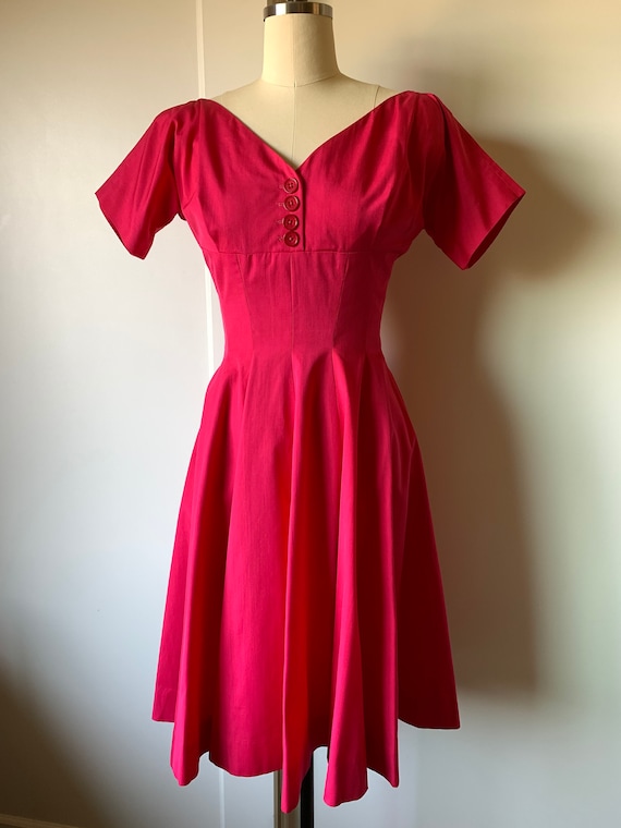 1950's Anne Fogarty Fuschia Cocktail Dress