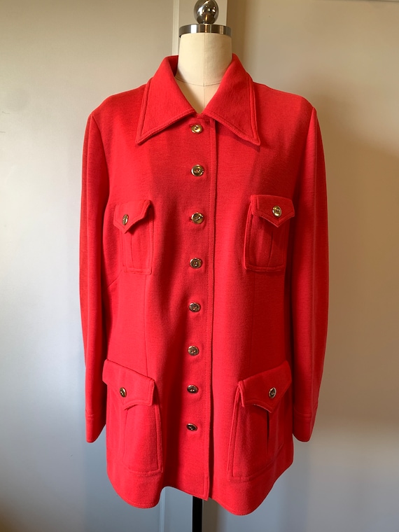 70's Red Wool Knit Shirt Jacket by Penny's Intern… - image 1