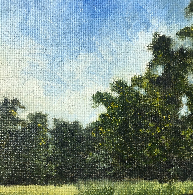 the edges and the blue sky on 5x7 canvas board Original Oil Painting feature trees A hiking memory on Shenandoah National Park