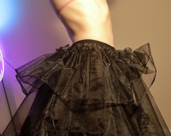 Black organza midi skirt, transparent circle skirt