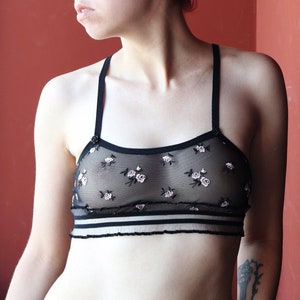Lace Strappy Bralette, Cage Bra, See Through Lingerie, Floral Transparent,  Wireless Triangle, Goth Festival Top 