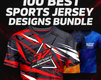 100 Best Sports Jersey Designs – Curated Grunge & Tech Activewear Templates | EPS + JPG Print On Demand Bundle