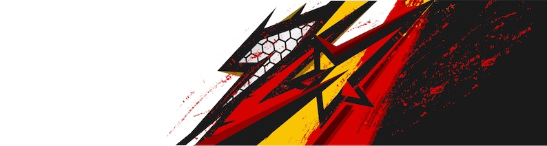 May include: Abstract geometric design with black, red, and yellow shapes. The design features a star shape and a honeycomb pattern.