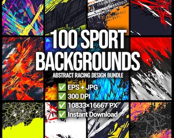 Pacote com 100 Fundos Esportivos | Fundos Abstratos para Corridas | Texturas Grunge Dinâmicas | Pacote em Alta Resolução EPS e JPG