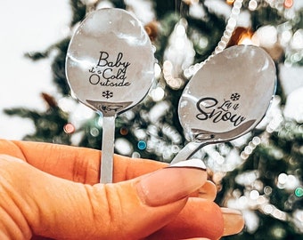 Let it Snow Spoon | Baby it’s Cold Outside | Christmas Spoon Silver Gift Set | Engraved Christmas Spoons | Zenwithtai gifts