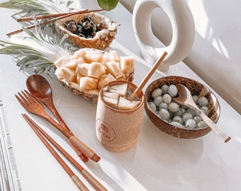 Eco Starter Pack | Sustainable Dining | Bamboo | Eco Gifts | Zenwithtai | Asian eco starter kit | Chopsticks | Coconut Bowl | Bamboo Cup