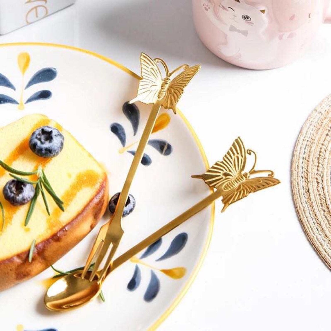 Butterfly Gold Spoon and Fork Butterfly Tea Spoons Gold Etsy