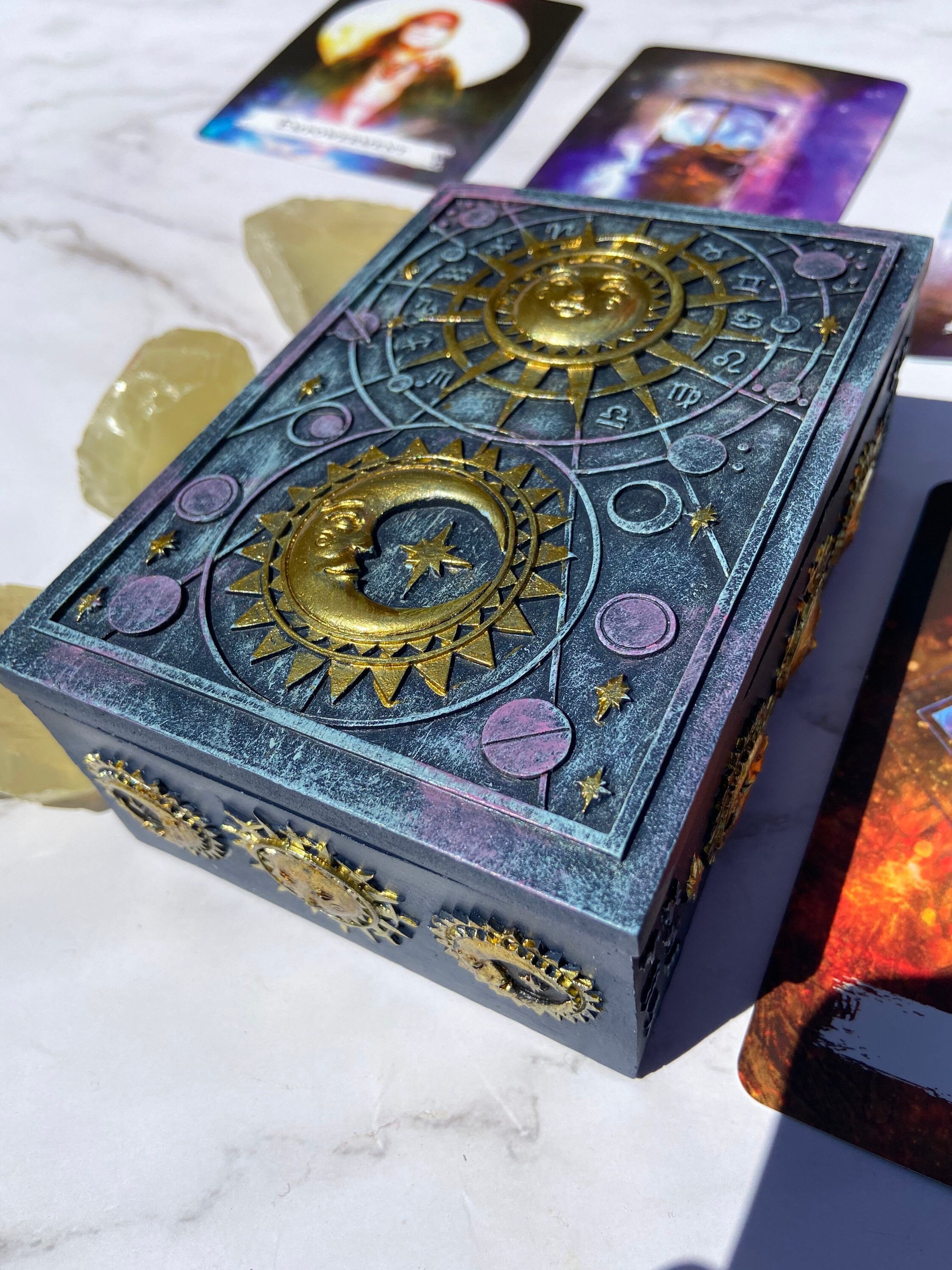 Witch Astrology Tarot Card Box Moon and Star Resin Tarot Box Etsy