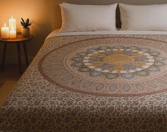 Kalamkari Hand Block Printed Cotton Bedsheet
