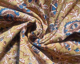 Hand block Printed Kalamkari Textile with Floral Vine Motifs